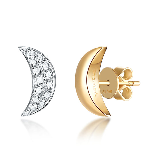 Star&Moon18K Gold Diamond Earrings